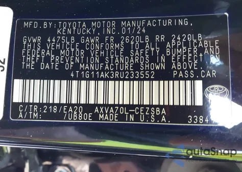 2024 Toyota Camry Se из США, поврежденный, VIN 4T1G11AK3RU233552